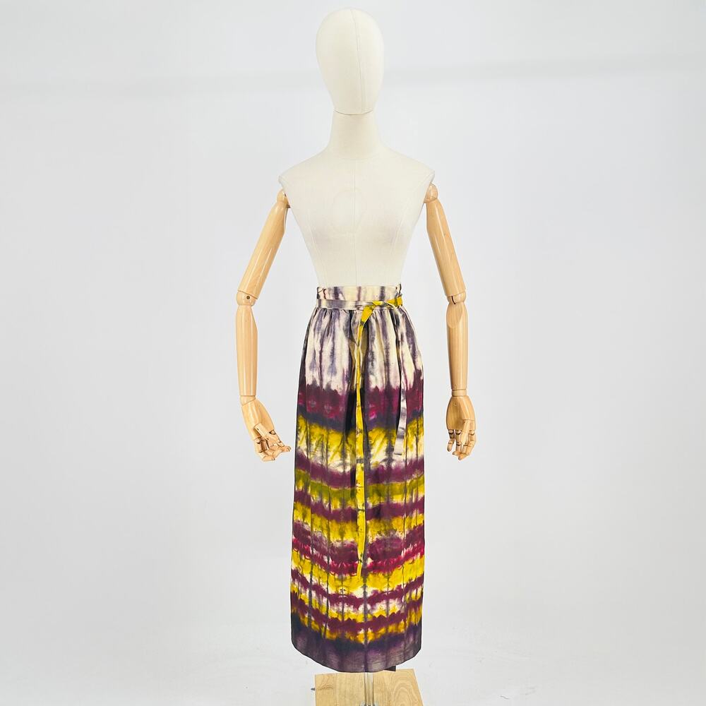 Boho Tiny Anthropologie Purple Yellow Tie-Dye Print Wrap Maxi Skirt with Belt